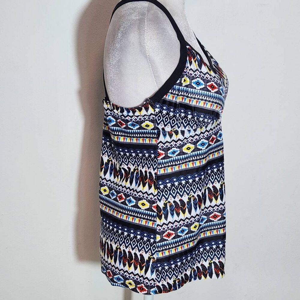 Yonique Feather Print Boho Tankini Top NWT Size Medium Aztec Print Tankini - Picture 4 of 11